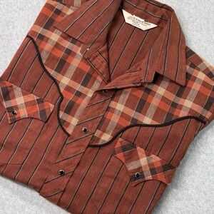 Vintage Stage West Western‎ Shirt Pearl Snap Plaid Stripe USA Made